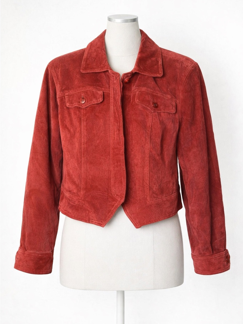 Vintage Carlisle Women's Vibrant Red Suede Leather 80s Cropped Blazer Coat 12